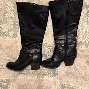 Fergie Black Knee-High Boots | 7.5M | Almond Toe | 3” Heel